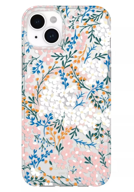 Kate Spade New York Apple iPhone 15 Plus/iPhone 14 Plus Protective Case with MagSafe - Rose & Green Floral with Gems (Open Box)