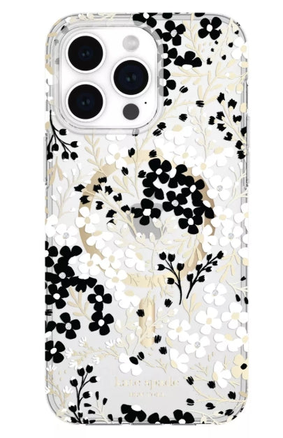 Kate Spade New York Apple iPhone 15 Pro Max Protective Case with MagSafe - Black & White Floral with Gems (Open Box)