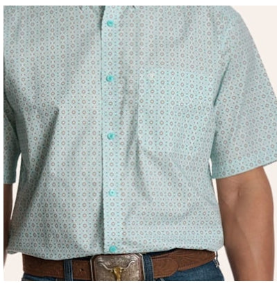 ARIAT Men's Wayne in Blue Turquoise Print SS Shirt - XL