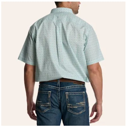 ARIAT Men's Wayne in Blue Turquoise Print SS Shirt - XL