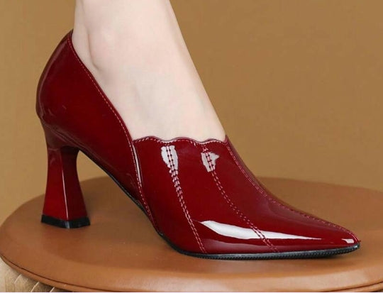 Women's All-match Slender Heel Patent Leather Pumps with Bow Knot Detailing - Size 38 (US  7)