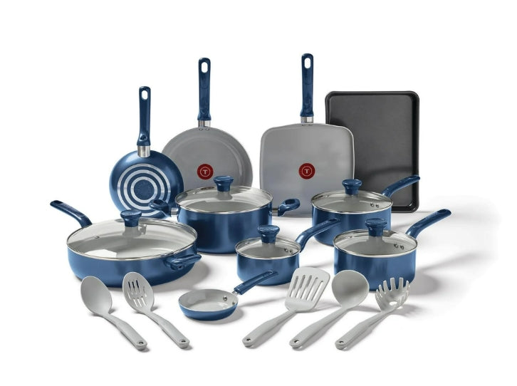 T-fal Easy Care Ceramic 20-Piece Cookware Set – Electric Blue