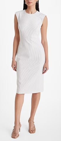 Express Pinstripe Crew Neck Cap Sleeve Midi Sheath Dress XL