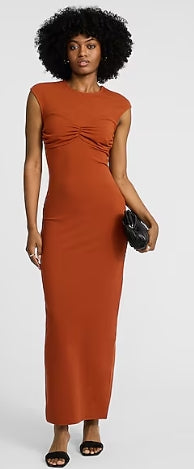 Express Crew Neck Cap Sleeve Ruched Maxi Dress L