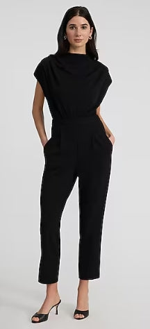 Express Draped Neck Cap Sleeve Straight Leg Jumpsuit L