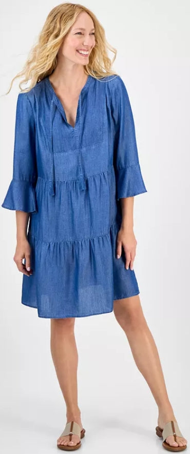 Style & Co Petite Tiered Chambray Dress Size XXL