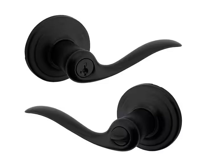 Tustin Matte Black Keyed Entry Door Handle Featuring SmartKey Security with Microban Antimicrobial Technology - Model #740TNL 514 SMT