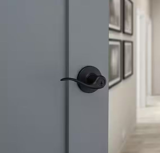 Tustin Matte Black Keyed Entry Door Handle Featuring SmartKey Security with Microban Antimicrobial Technology - Model #740TNL 514 SMT