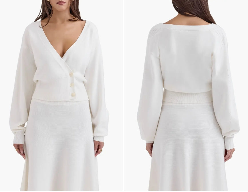 Rowan Ivory Wool Balloon Sleeve Wrap cardigan - Large