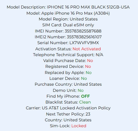Apple iPhone 16 Pro Max Black Titanium 512GB Carrier Locked: AT&T