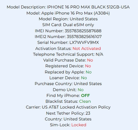 Apple iPhone 16 Pro Max Black Titanium 512GB Carrier Locked: AT&T