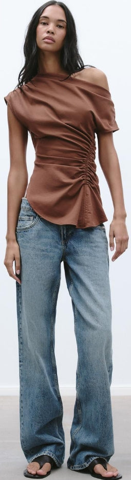 Zara RUCHED ASYMMETRIC TOP Size L