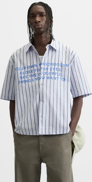 Zara STRIPED TEXT SHIRT Size L