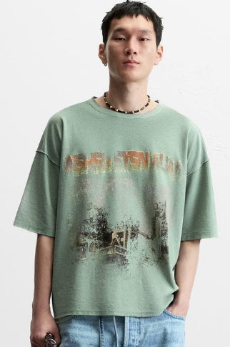 ★ZARA★ WASHED KNIT PRINT T-SHIRT Zara WASHED PRINT KNIT T-SHIRT Size L – Keevado Store