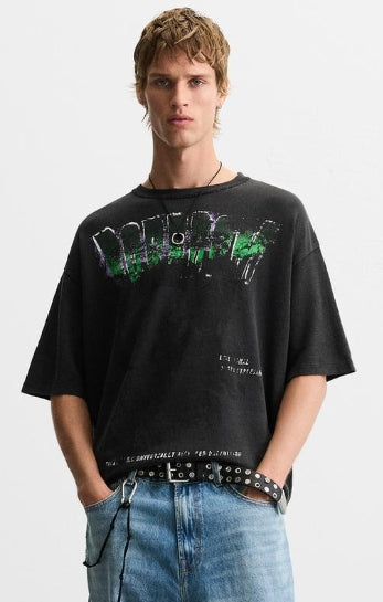 Zara WASHED PRINT KNIT T-SHIRT Size L