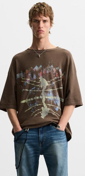 Zara PRINTED KNIT T-SHIRT Size L