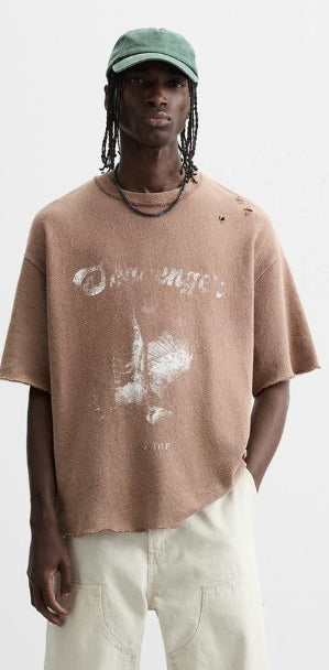 Zara CONTRAST PRINT KNIT T-SHIRT Size L