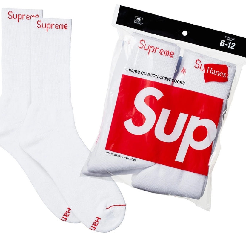 Supreme HANES® Crew Socks (4 Pack - White)