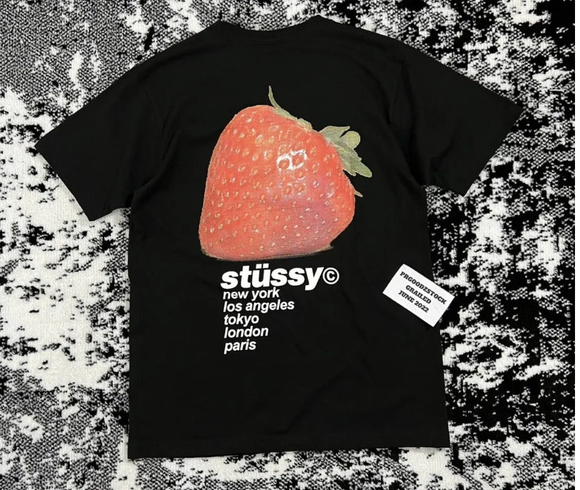 STUSSY STRAWBERRY TEE IN Black Men's SIZE M