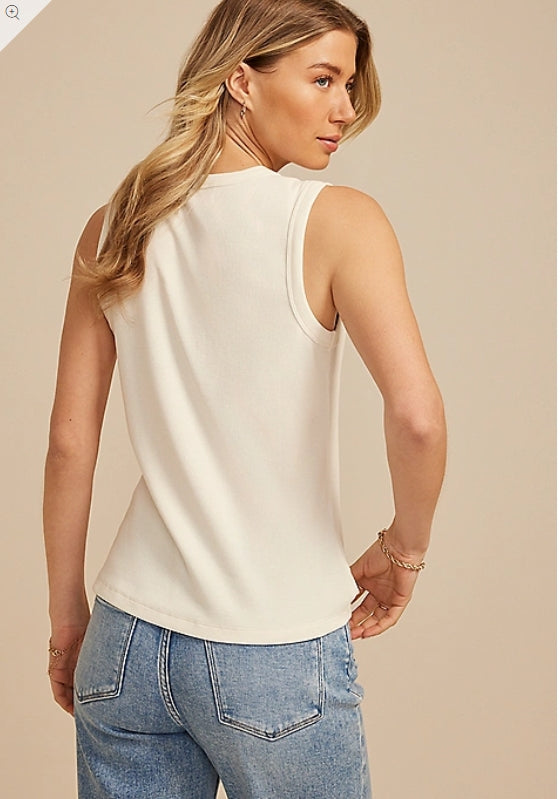 Maurices Floral Embroidered Button Front Tank Top Women's Med.