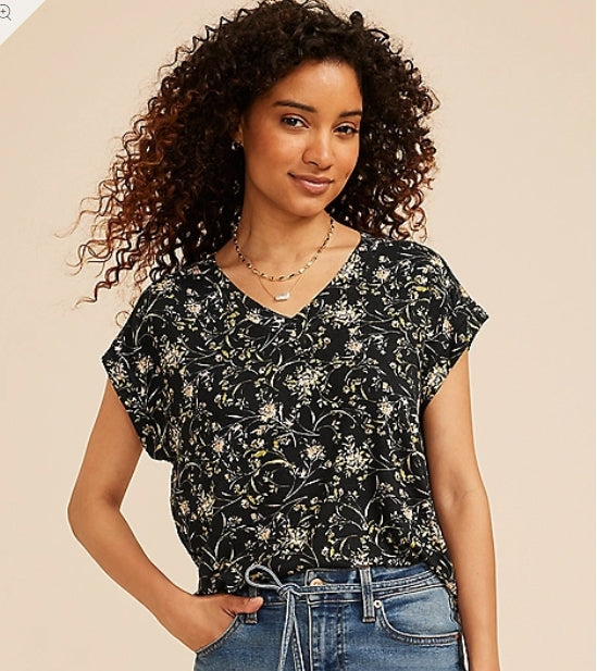Maurices 24/7 Berkley Floral V Neck Short Sleeve Tee Women's 2X