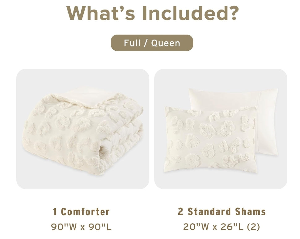 Intelligent Design Chenille Tufted Off-White Queen Comforter Set, 3pc