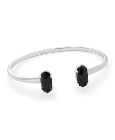 Kendra Scott Elton Silver Cuff Bracelet in Black Opaque Glass