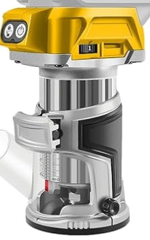 Cordless Wood Router Tool for DeWalt 20V Battery (Bare Tool), Brushless 6 Speed Trim Router 30,000 RPM 800W Aluminum Alloy Fixed Base with Edge & Roller Guides, Dust Hood for Woodworking