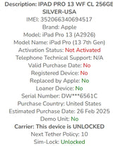 Apple iPad Pro 13-Inch (M4): Built for Apple Intelligence, Ultra Retina XDR Display, 256GB, 12MP Front/Back Camera, LiDAR Scanner, Wi-Fi 6E + 5G Cellular, Face ID, All-Day Battery Life — Silver
