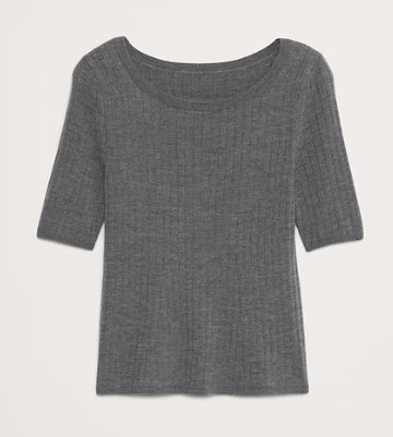 Banana Republic Ribbed Merino Scoop-Neck Sweater - Medium Heather Gray - Size: Medium