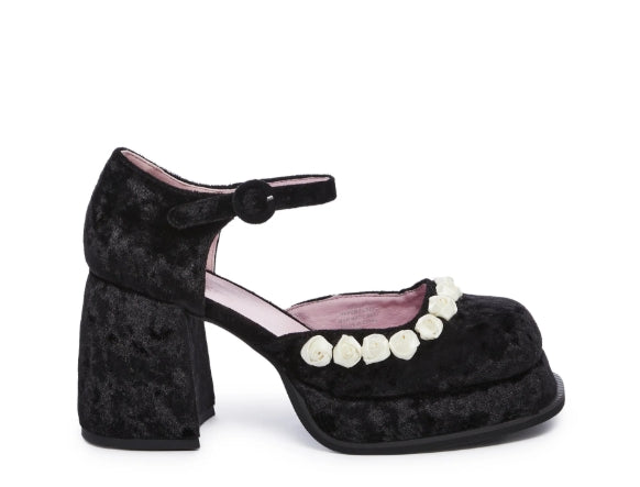 Refined Rose Platform Mary Janes by Sugar Thrillz - Black - Size 8M
