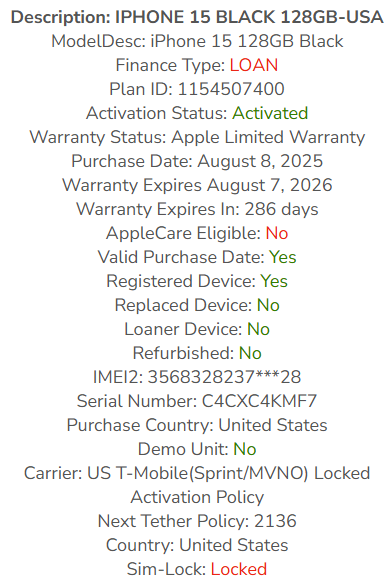 Apple iPhone 15 BLACK 128GB