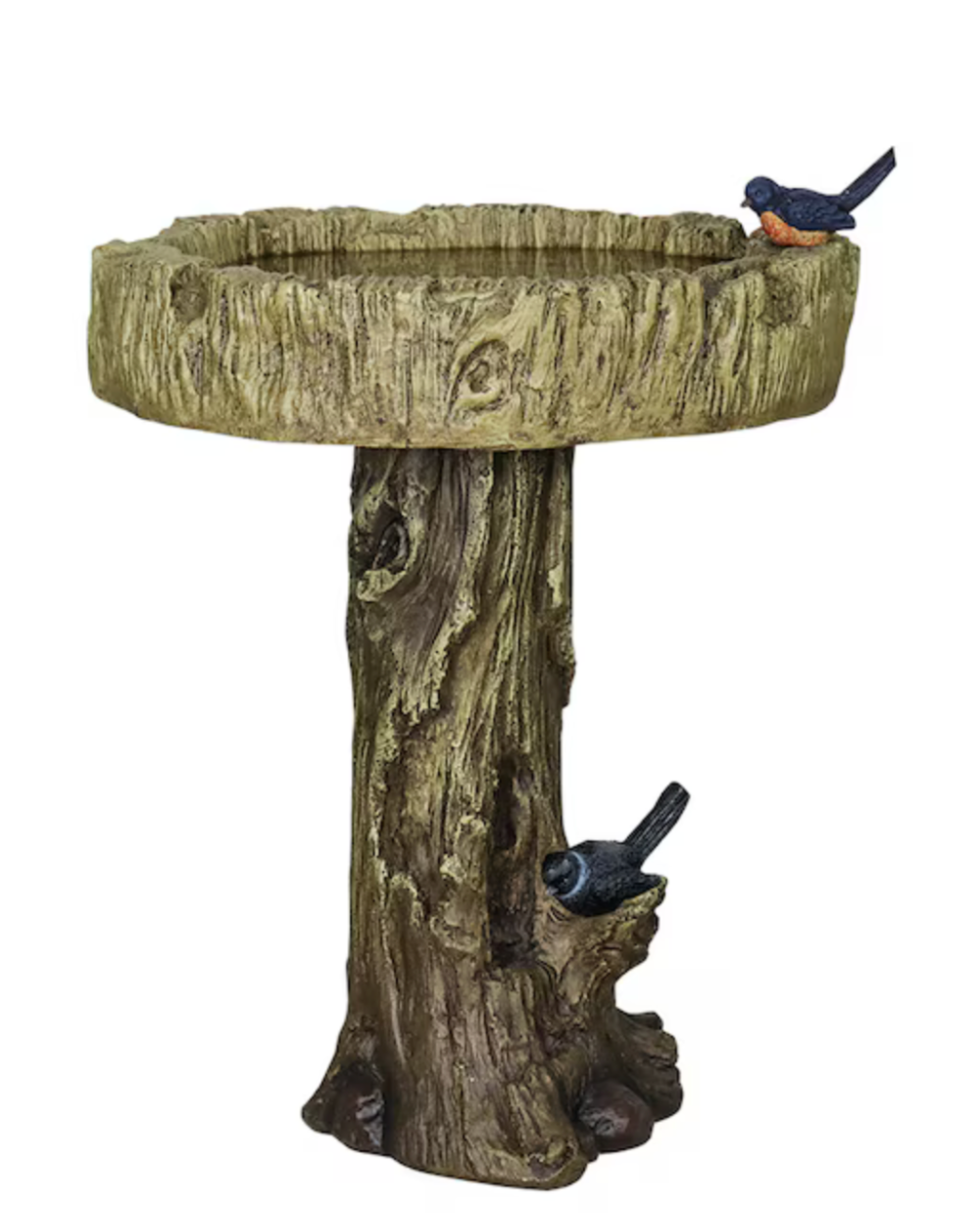 Trunk Series 24.4 in. H Brown Fibre-Reinforced Concrete Bird Bath with Tree Trunk Base
