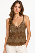 Broadway 38 Women Camisole Top Brown Bronze Hand Beaded Lace - Medium