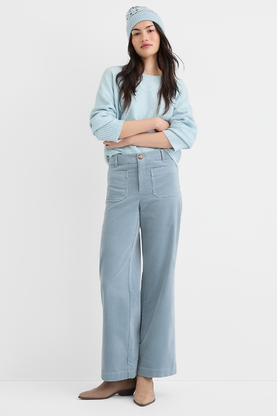 *Petite Palmer Wide Leg Pants in Stretch Velvet, Blue Oasis, Size 4P