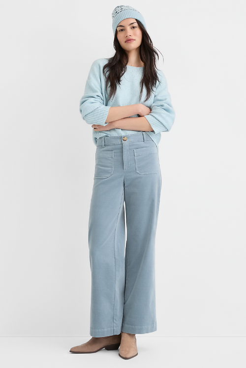 *Petite Palmer Wide Leg Pants in Stretch Velvet, Blue Oasis, Size 4P