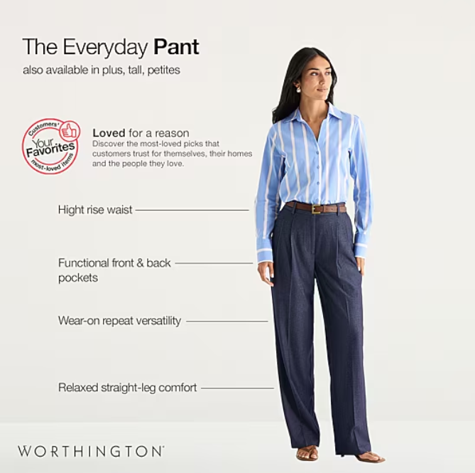 *Worthington Womens Everyday Pant, Relaxed High-Rise, Size 6