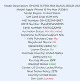 Apple iPhone 16 Pro Max 256GB Black Titanium Carrier Locked: Cricket