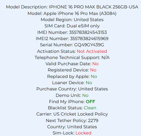 Apple iPhone 16 Pro Max 256GB Black Titanium Carrier Locked: Cricket