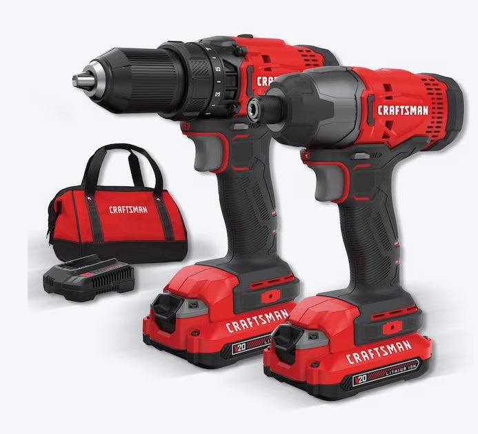 Craftsman V20* Cordless 2 Tool Combo Drill and Impact Kit With Two 1.5 Ah Batteries and Charge