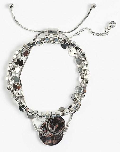 Hammered Silver Disc Link Bracelet Set