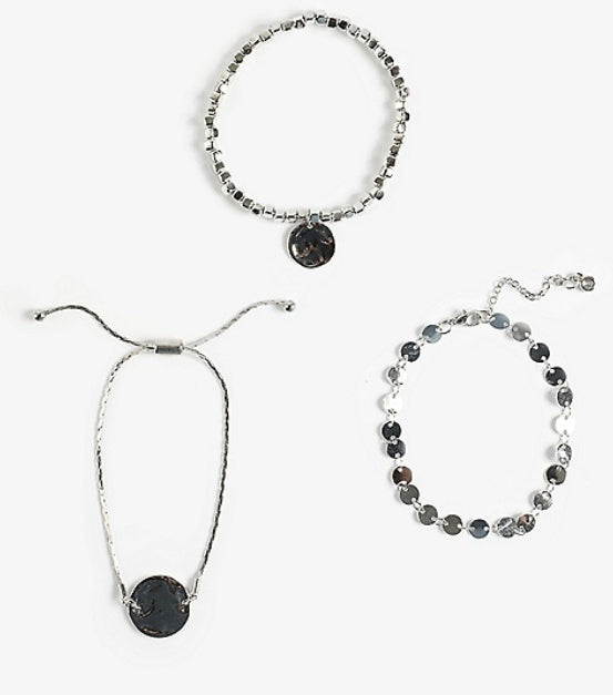 Hammered Silver Disc Link Bracelet Set