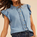 Maurices Ruffle Trim Denim Button Front Shirt Women's 2X