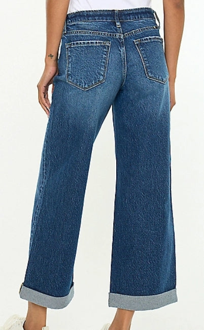 KanCan™ Mid Rise Mini Roll Hem Wide Leg Jean Women's 29*28