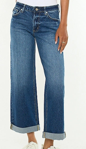 KanCan™ Mid Rise Mini Roll Hem Wide Leg Jean Women's 29*28