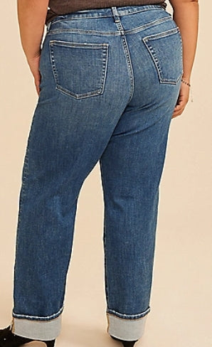 Plus Size edgely™ High Rise Pocket Stitch Relaxed Straight Cuffed Jean Women's 14w
