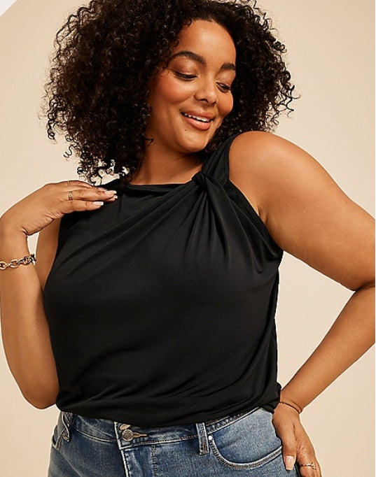 Plus Size Studio Y Asymmetrical Neckline Knot Tank Top Women's 1x
