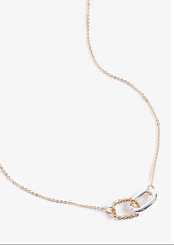 Mixed Metal Interlocked Ring Pendant Necklace