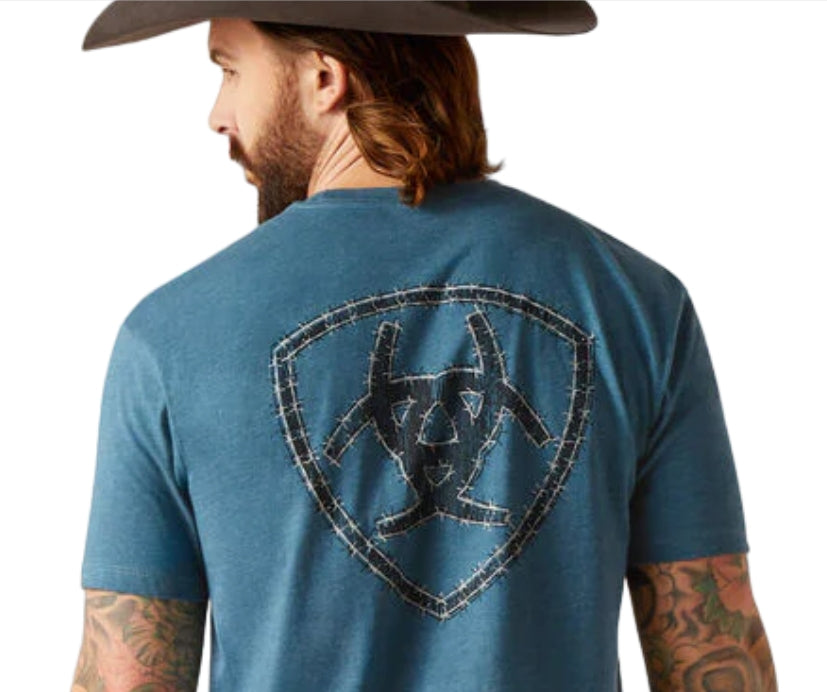 ARIAT Men's Western Wire T-Shirt - Steel Blue Heather - Medium