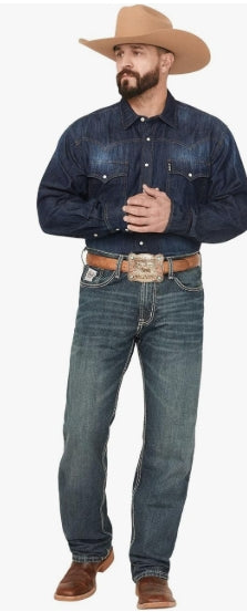 Cinch Men's White Label Relaxed Fit Mid Rise Jeans Dark Stonewash 34W x 36L US